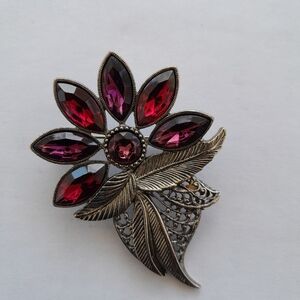 Vintage Victorian-Inspired Garnet and Silver Floral Brooch
